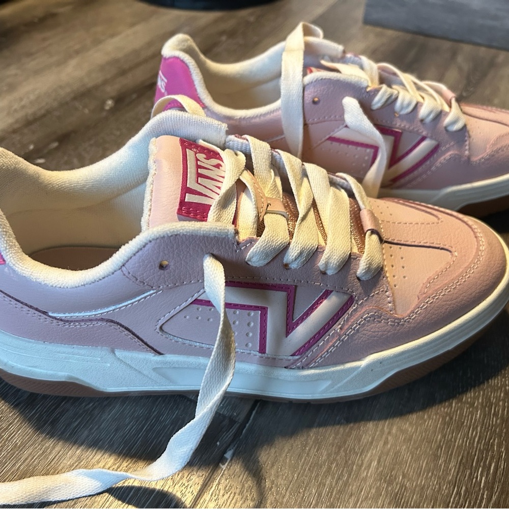 Vans Women's Light Pink and White Sneakers